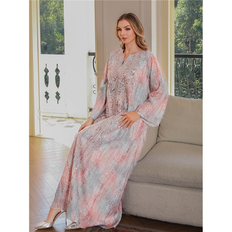 Floral Print Beaded Long Robe