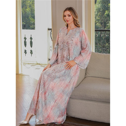 Floral Print Beaded Long Robe