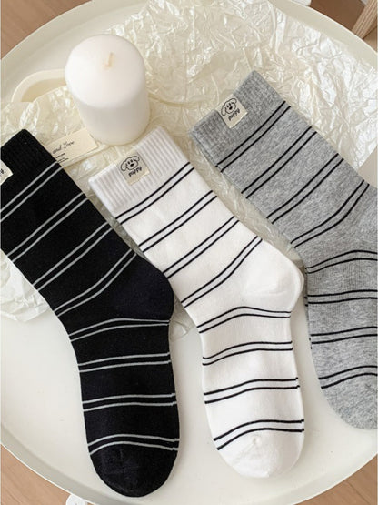 Rufia - Striped Puppy Mid-calf Socks - Cute &amp; Stylish