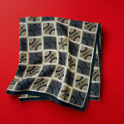 Scarvii - Letter-Print Checkered Polyester Scarf (65×65cm)