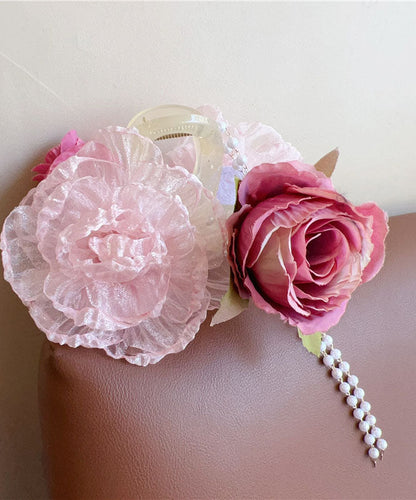 Boutique Fabric Tulle Floral Pearl Tassel Hairpin