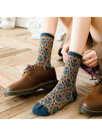 Rufia - Vintage Embroidered Mid-Calf Socks - Soft &amp; Chic