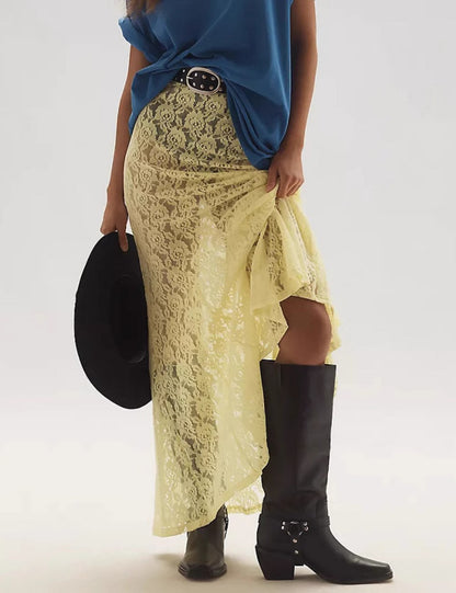 Lace Hollow Out Jacquard Irregular Skirts