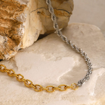 Trendy OT Buckle Color Block Chain Necklace