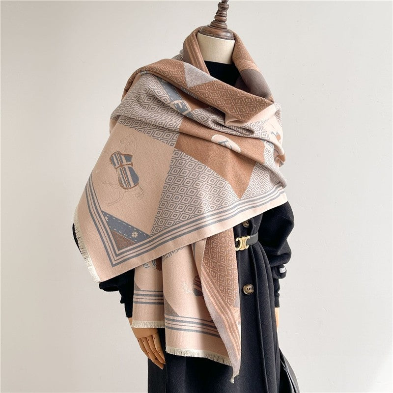 Jacquard Fringed Cashmere-Like Scarf