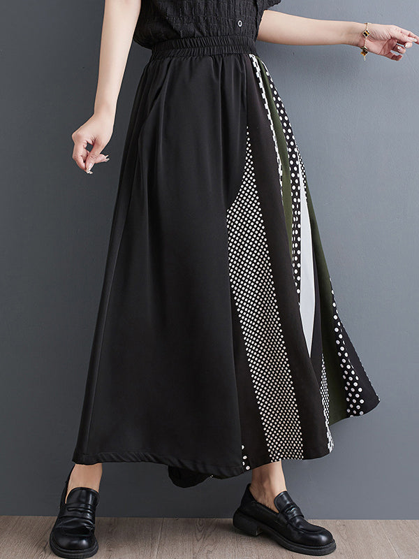 High Waisted Loose Asymmetric Elasticity Printed Split-Joint Pants Trousers