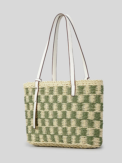 Contrast Color Plaid Straw Bags Accessories Handbags