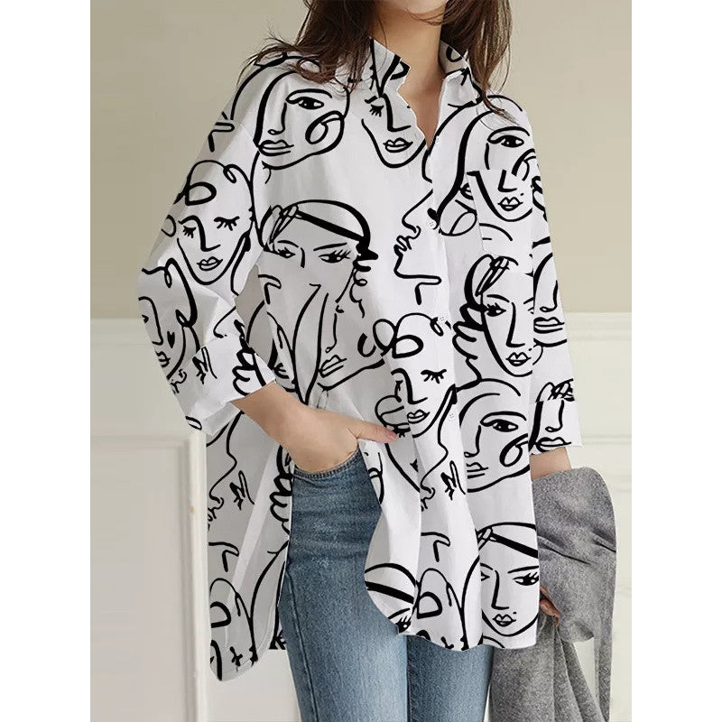 High-Low Long Sleeves Buttoned Figure Pockets Split-Side Lapel Blouses&Shirts Tops