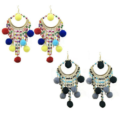 Bohemian Statement Ball Hairpin Exaggerated Earrings Pendant Earrings