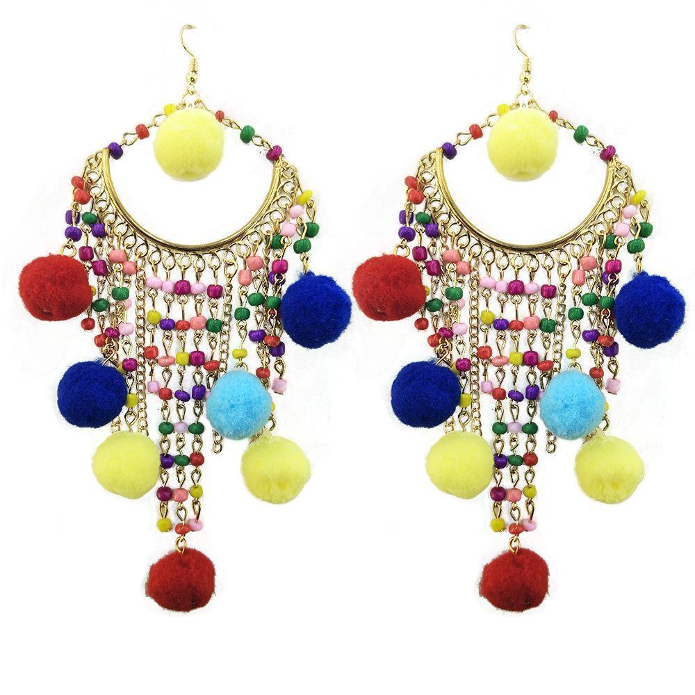 Bohemian Statement Ball Hairpin Exaggerated Earrings Pendant Earrings