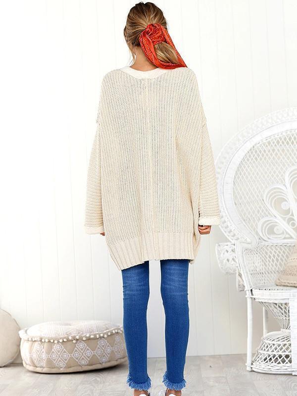 Solid Color V-Neck Loose Sweater Tops