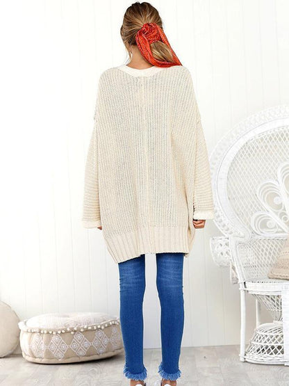 Solid Color V-Neck Loose Sweater Tops