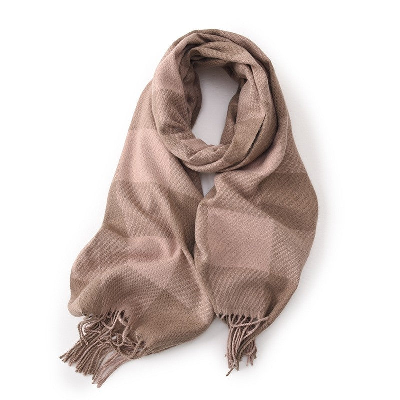Color Block Plaid Fringe Scarf