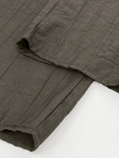 High Waisted Loose Elasticity Pleated Pockets Solid Color Pants