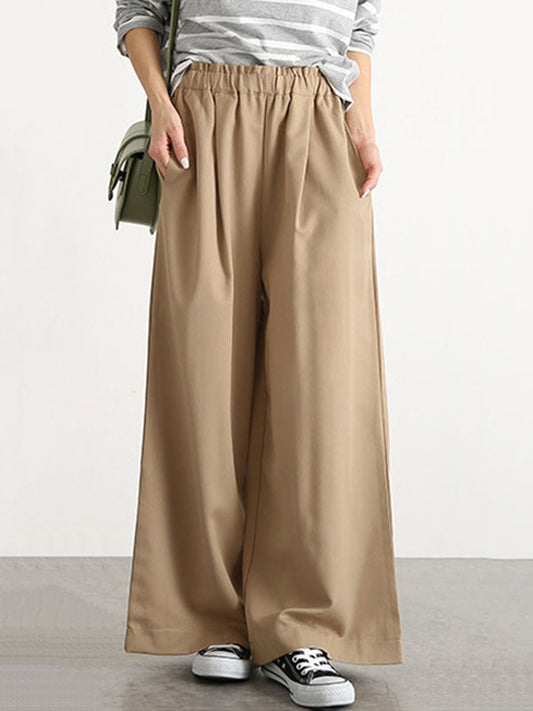 Uraban Simple Solid Color Plus Loose Casual Wide-Leg Pants