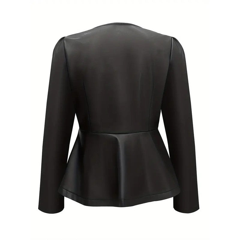 Fleece Lined Short Leather Blazer Jacket