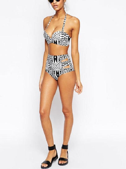 Vintage Geometric Figure High Waist Swimsuit Bikini Set