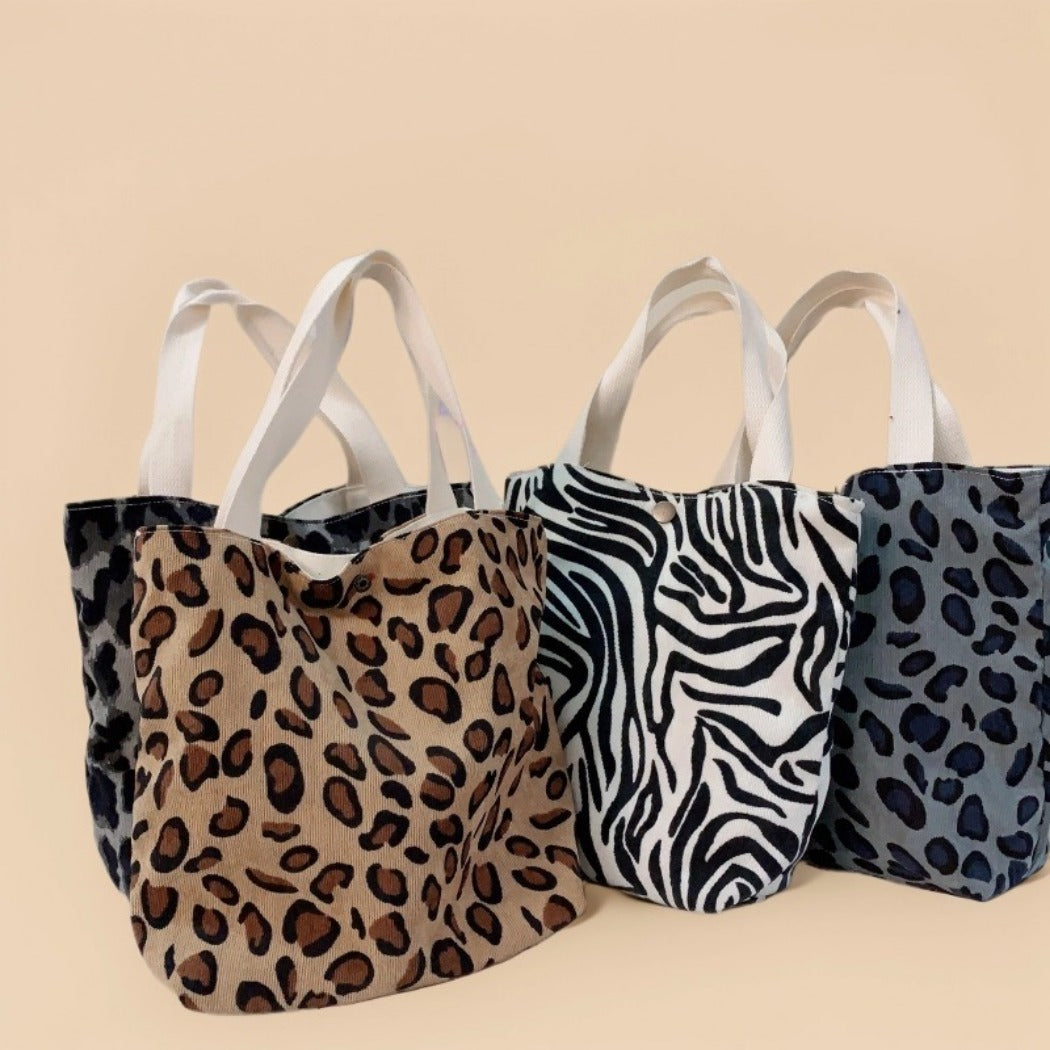 Small Corduroy Leopard Print Handbag