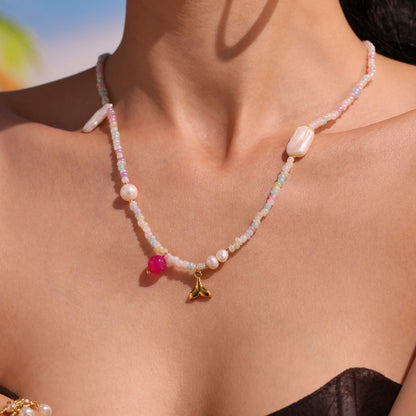Bauai - Colorful Flat Bead Pendant Necklace - Elegant &amp; Charming
