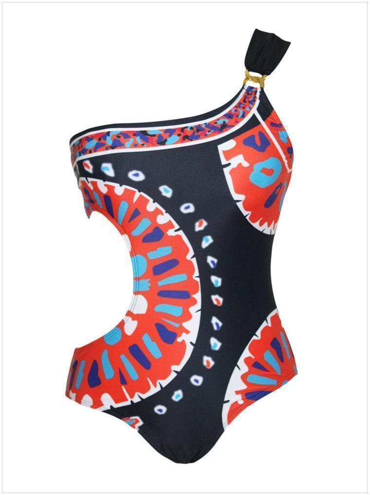 Print Triangle Piece Creative Single Shoulder Swimsuit