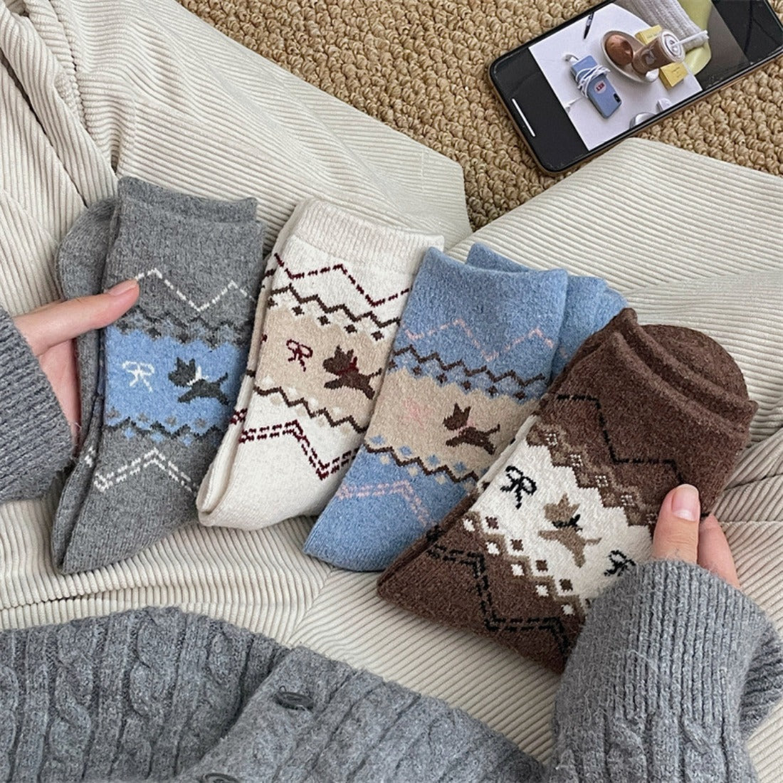Rufia - Adorable Dog Pattern Thickened Mid-Calf Socks