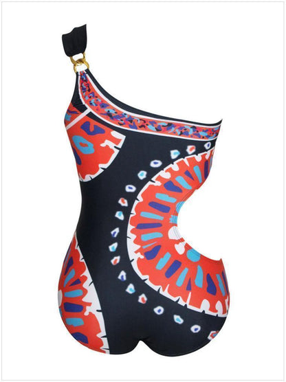 Print Triangle Piece Creative Single Shoulder Swimsuit