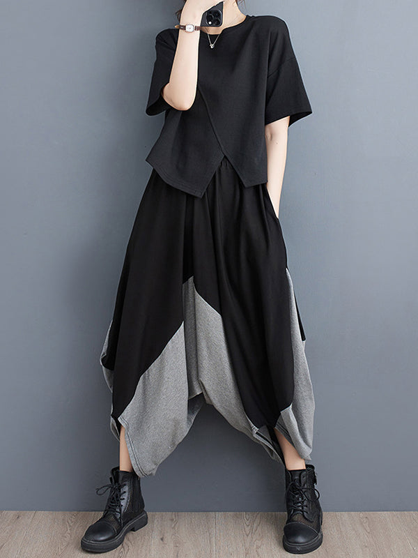 Harem Pants Irregular Clipping Split-Joint Casual Pants Bottoms Cropped Trousers