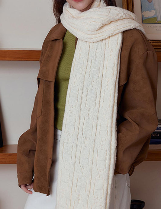 Vintage Chunky Cable Solid Color Knit Scarf