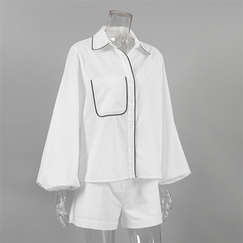 Monochrome Long Sleeve Shirt And Shorts Set