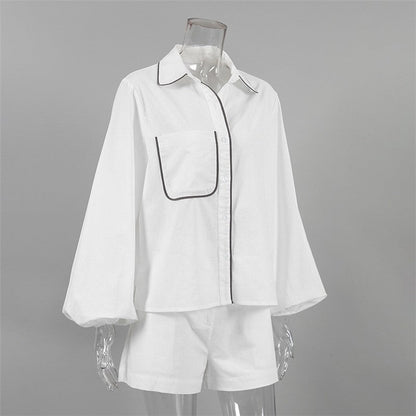 Monochrome Long Sleeve Shirt And Shorts Set