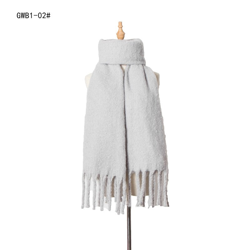 Winter Tassel Thickened Solid Color Scarf Shawl