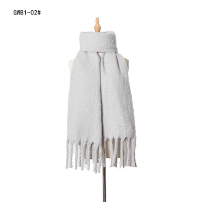 Winter Tassel Thickened Solid Color Scarf Shawl