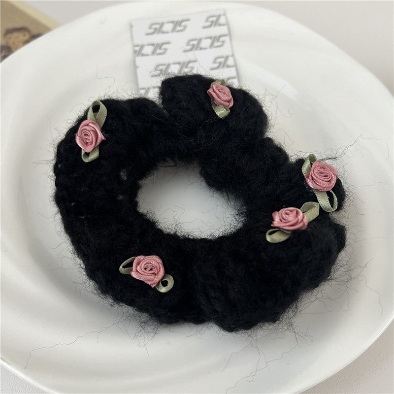 3D Flower Embellished Yarn Hair Tie