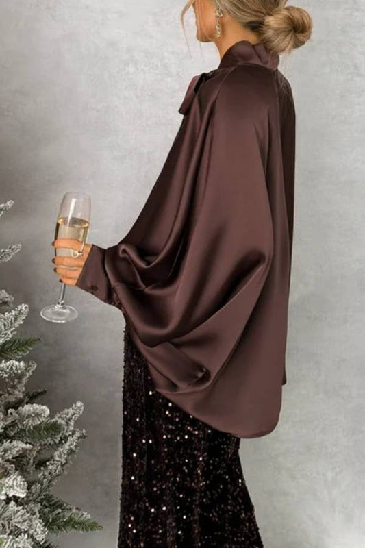 BLUSA SATÉN CHOCOLATE OVERSIZED