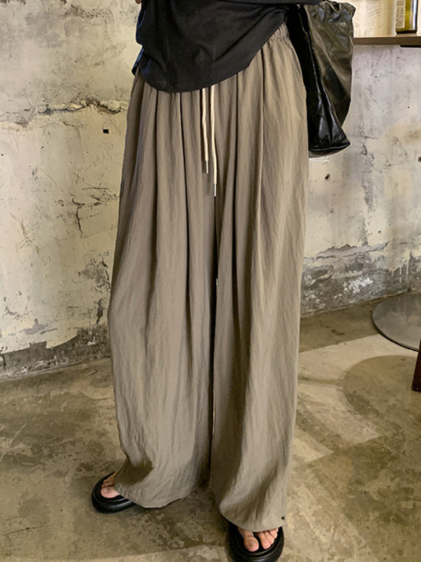 Loose Wide Leg Drawstring Solid Color Casual Pants Bottoms