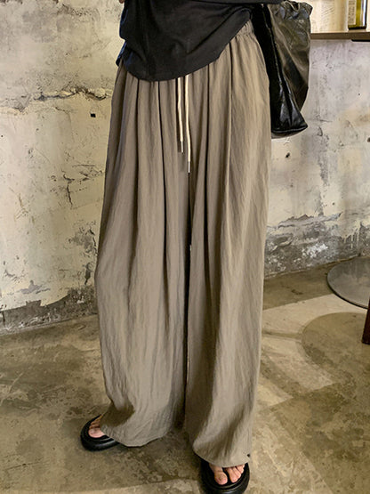 Loose Wide Leg Drawstring Solid Color Casual Pants Bottoms