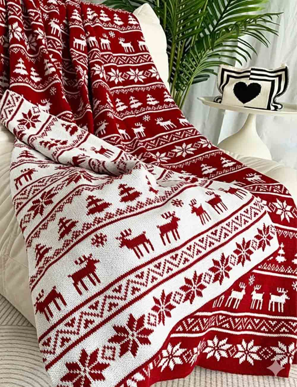 Christmas Snowflake Reversible Soft Throw Knit Blanket