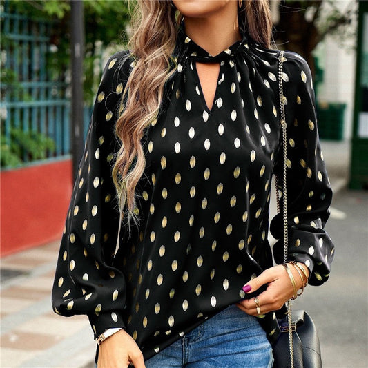 Long Sleeves Crewneck Hollow Pullover Loose Blouse