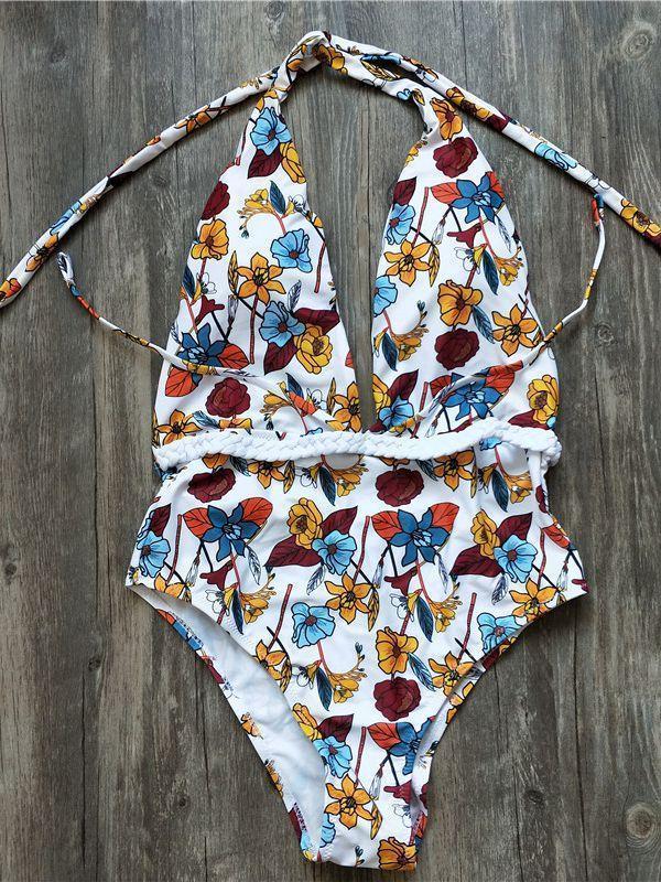 Sexy V-Neck High Waist Floral Printed Swimsuit