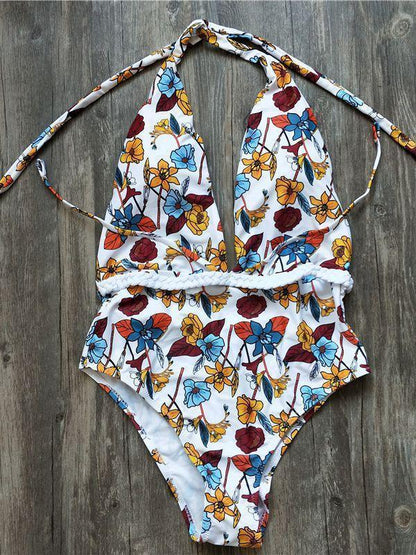 Sexy V-Neck High Waist Floral Printed Swimsuit