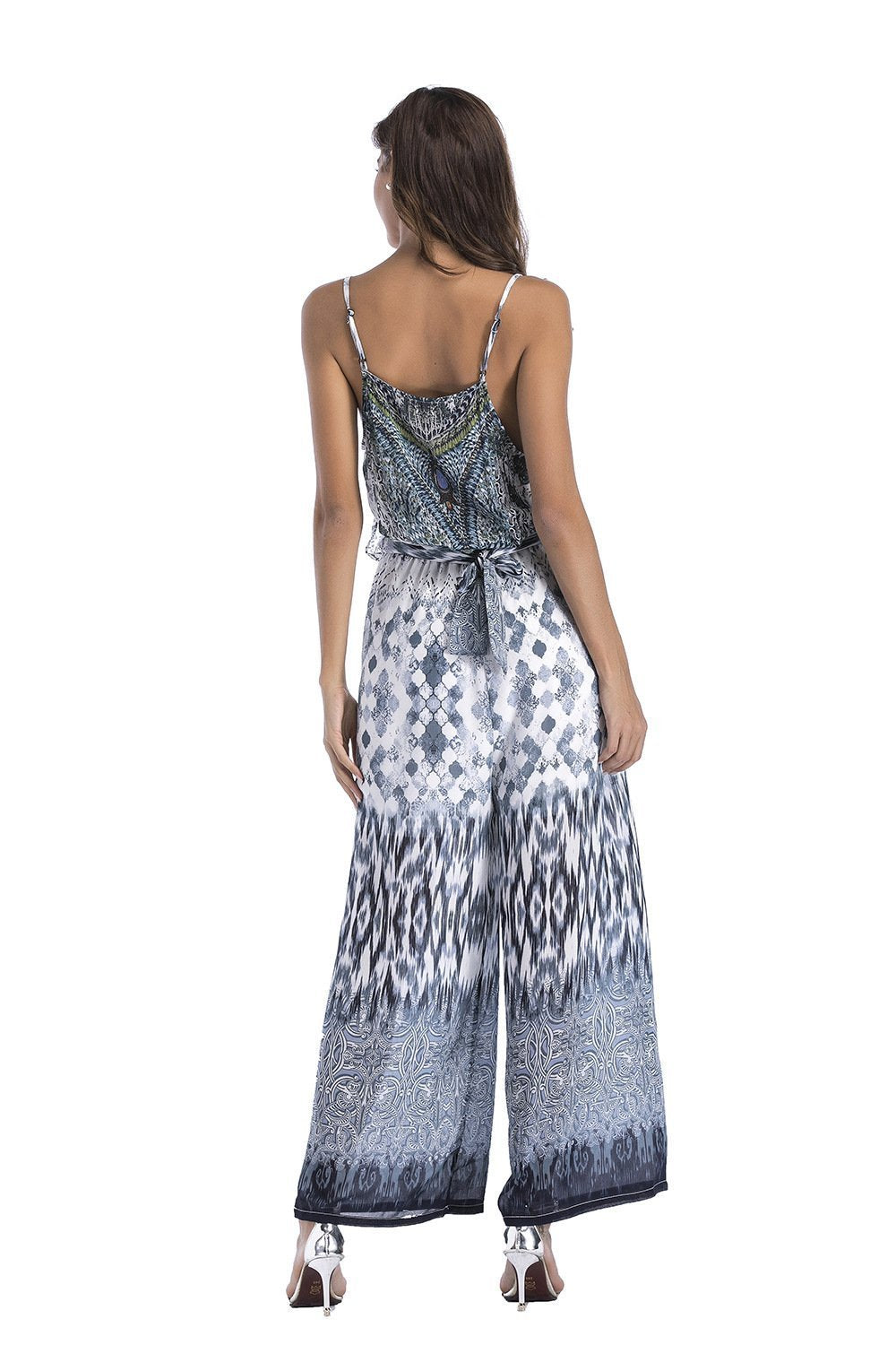 5 Pattern Wide-Leg Pants Sexy Halter V-Neck Lady Print Panties Chiffon Rompers