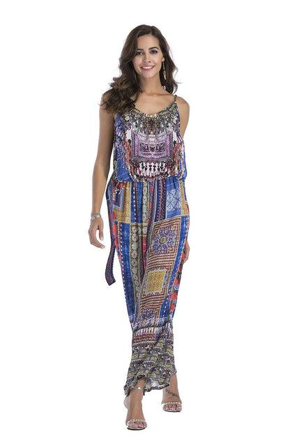 5 Pattern Wide-Leg Pants Sexy Halter V-Neck Lady Print Panties Chiffon Rompers