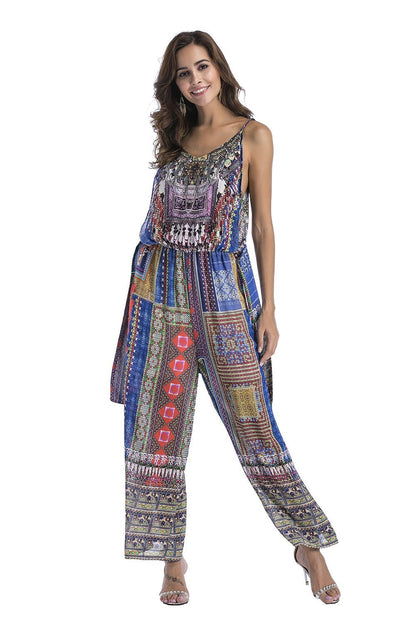 5 Pattern Wide-Leg Pants Sexy Halter V-Neck Lady Print Panties Chiffon Rompers