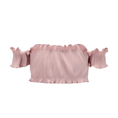 Off Shoulder Short-Sleeved Chest Wrapped Spring Chest Fungus Thread Stretch Top Vest 9 Colors