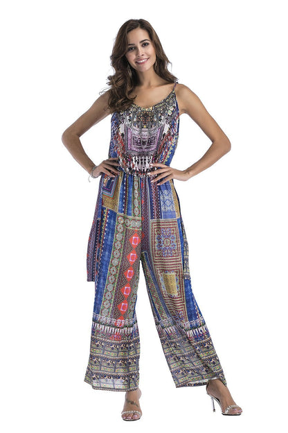 5 Pattern Wide-Leg Pants Sexy Halter V-Neck Lady Print Panties Chiffon Rompers