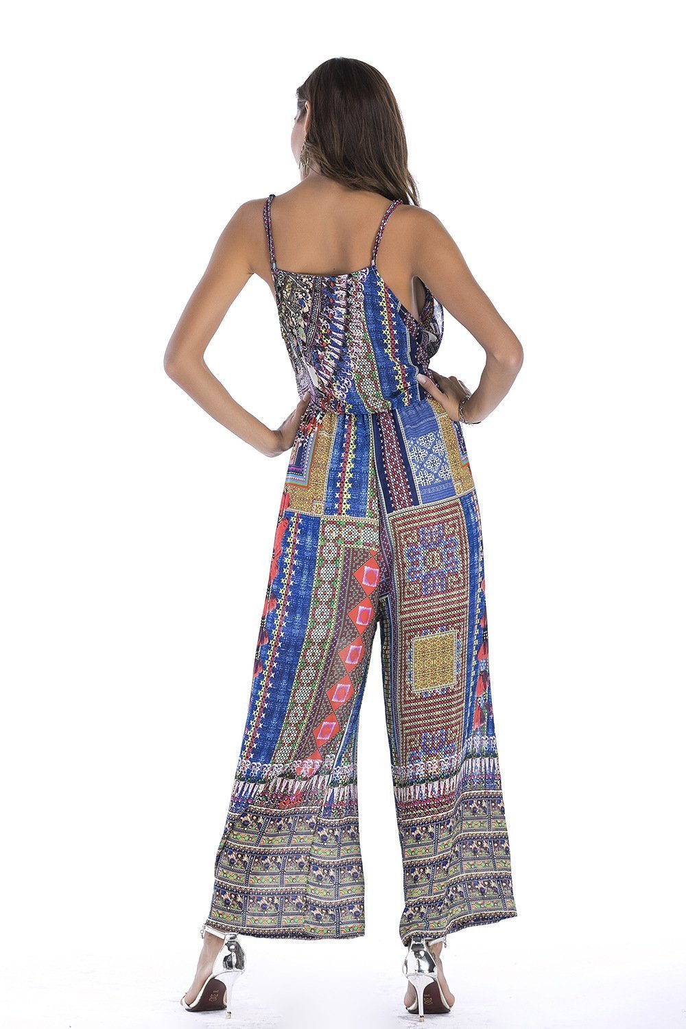 5 Pattern Wide-Leg Pants Sexy Halter V-Neck Lady Print Panties Chiffon Rompers