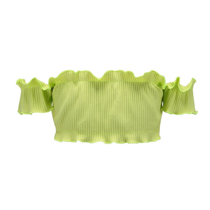 Off Shoulder Short-Sleeved Chest Wrapped Spring Chest Fungus Thread Stretch Top Vest 9 Colors