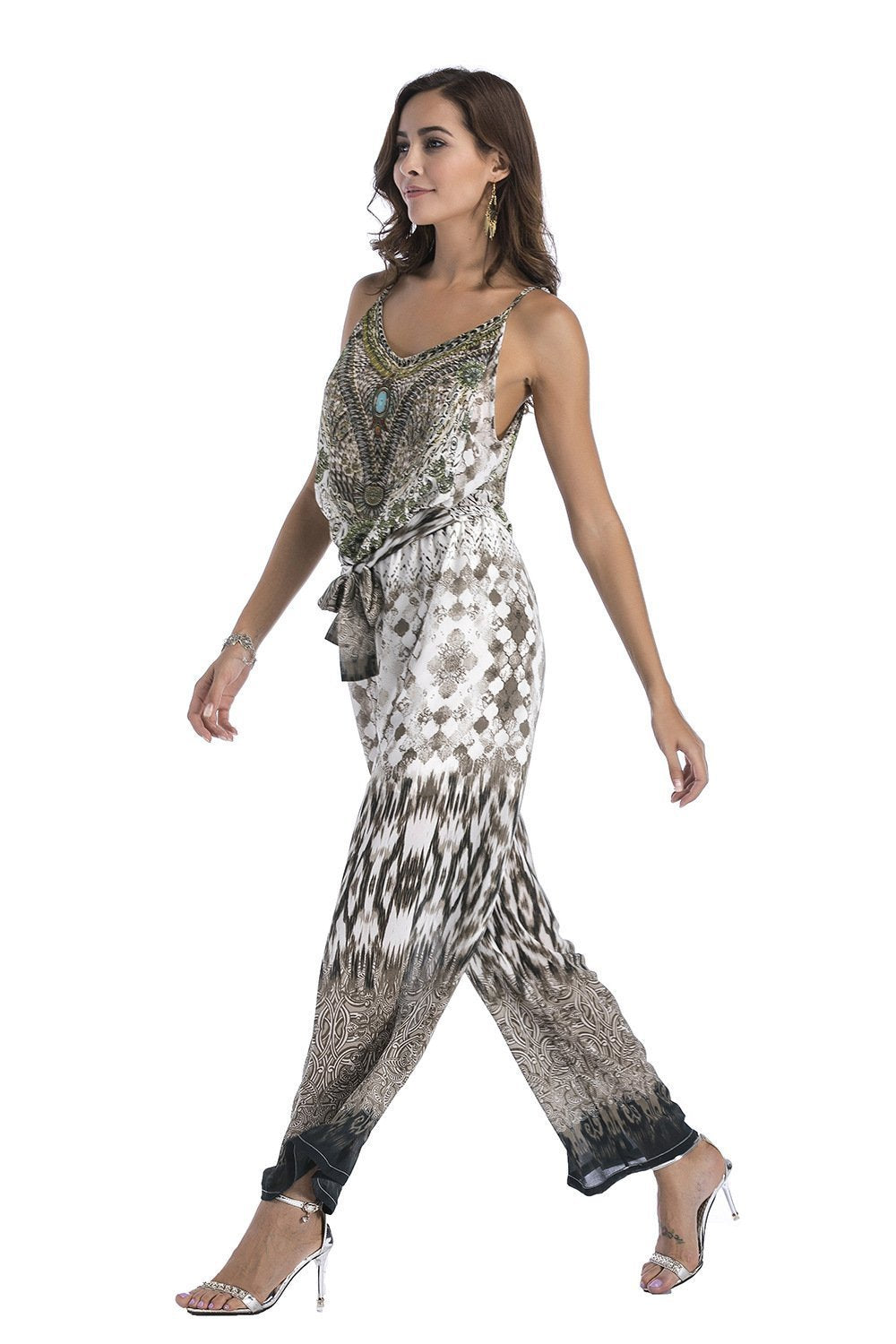 5 Pattern Wide-Leg Pants Sexy Halter V-Neck Lady Print Panties Chiffon Rompers