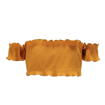 Off Shoulder Short-Sleeved Chest Wrapped Spring Chest Fungus Thread Stretch Top Vest 9 Colors