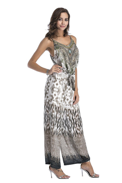 5 Pattern Wide-Leg Pants Sexy Halter V-Neck Lady Print Panties Chiffon Rompers